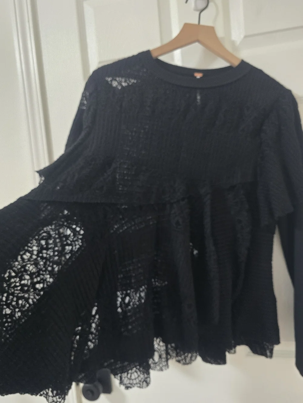 Free People Snowfall Lace Ruffle Tunic Top In Black New Size XS